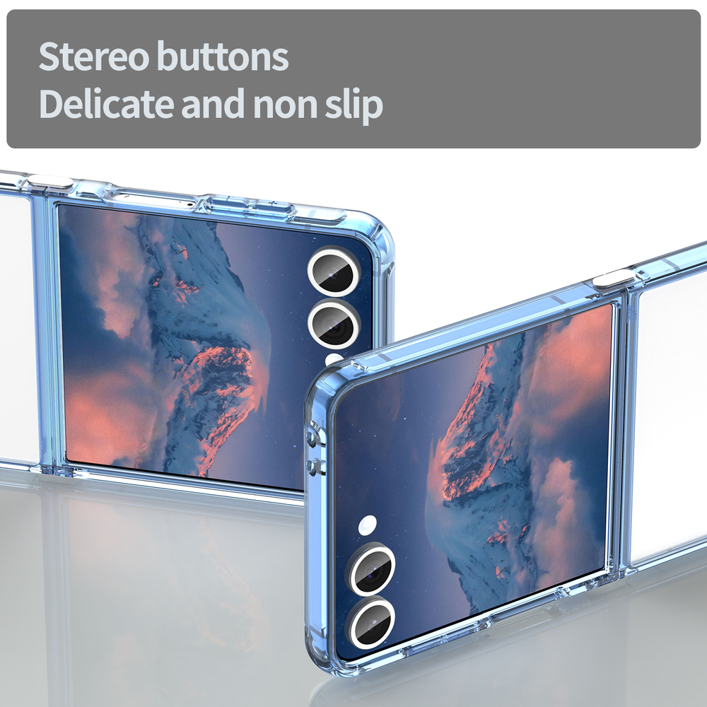 Чехол прозрачный для Samsung Galaxy Z Flip 7, мягкие усиленные боковые рамки синего цвета