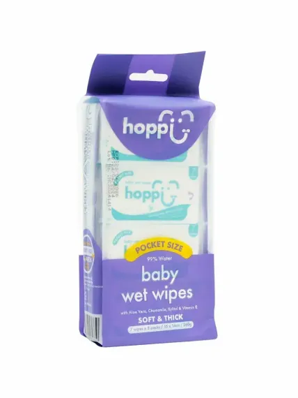 Салфетки детские влажные Hoppi в мини упаковке (7 x 8) 56 шт