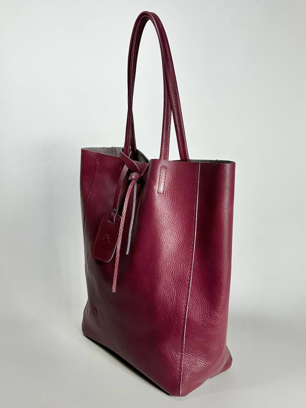 Женская бордовая сумка-шоппер из натуральной кожи