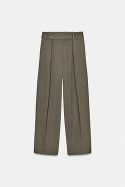 ZARA БРЮКИ СО СКЛАДКАМИ И РЕМНЕМ, ХАКИ МЕЛАНЖ