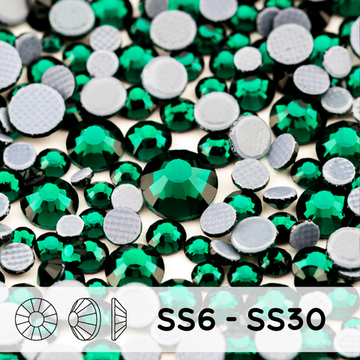 Стразы горячей фиксации из стекла, микс ss6 - ss30, Emerald