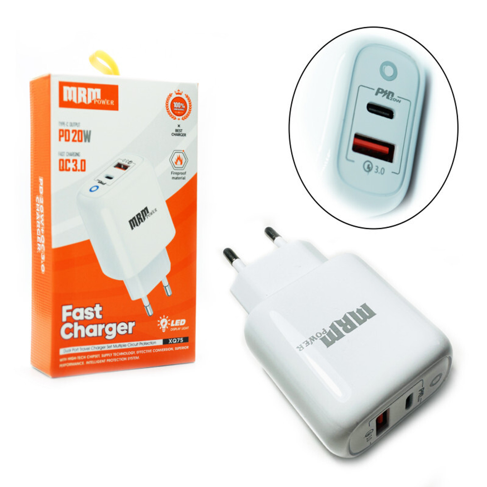 Сетевой адаптер питания XQ75 QC3.0 + PD 20W (белый)