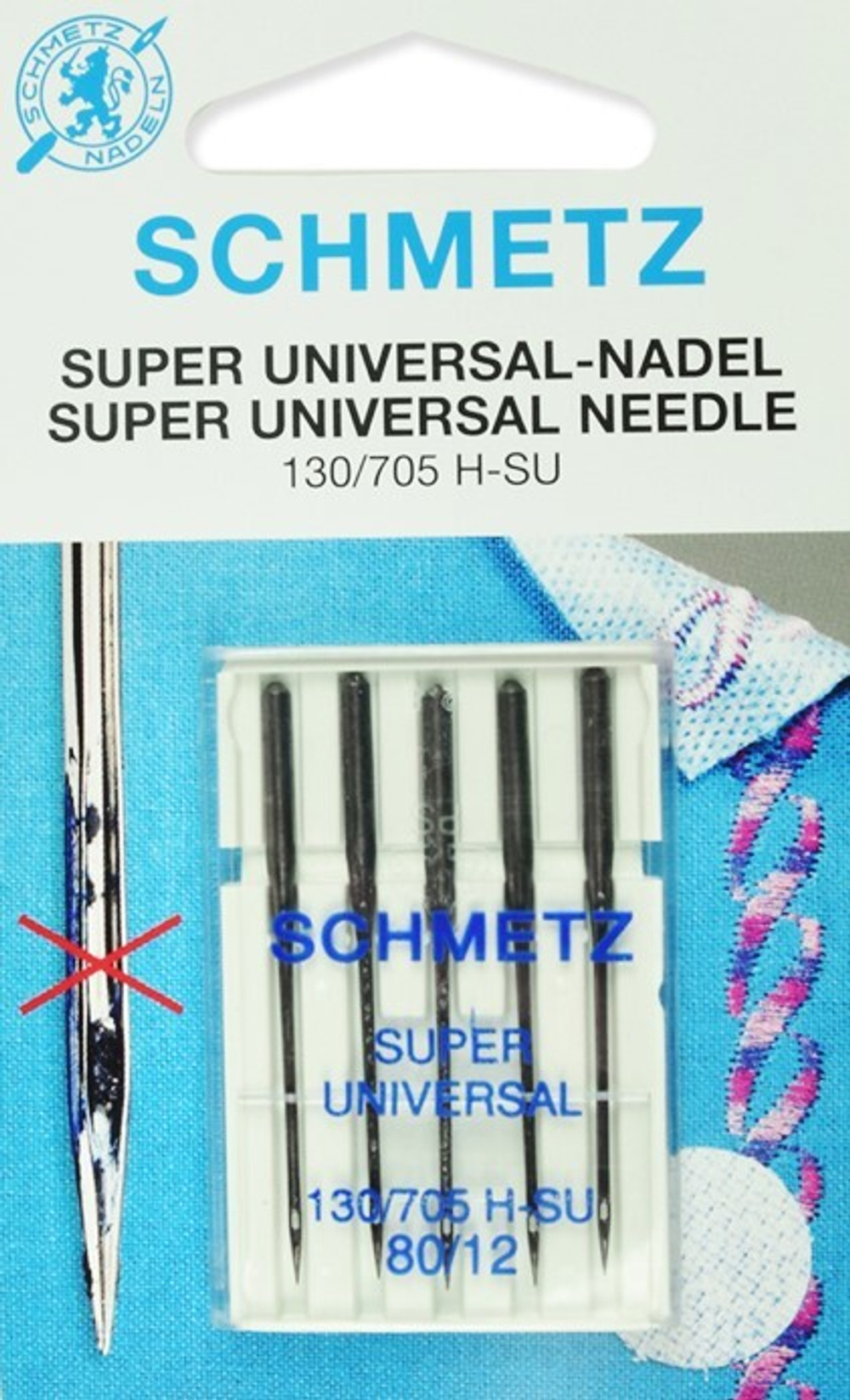 Иглы стандартные с покрытием антиклей Schmetz 130/705H-SU №80, 5 шт