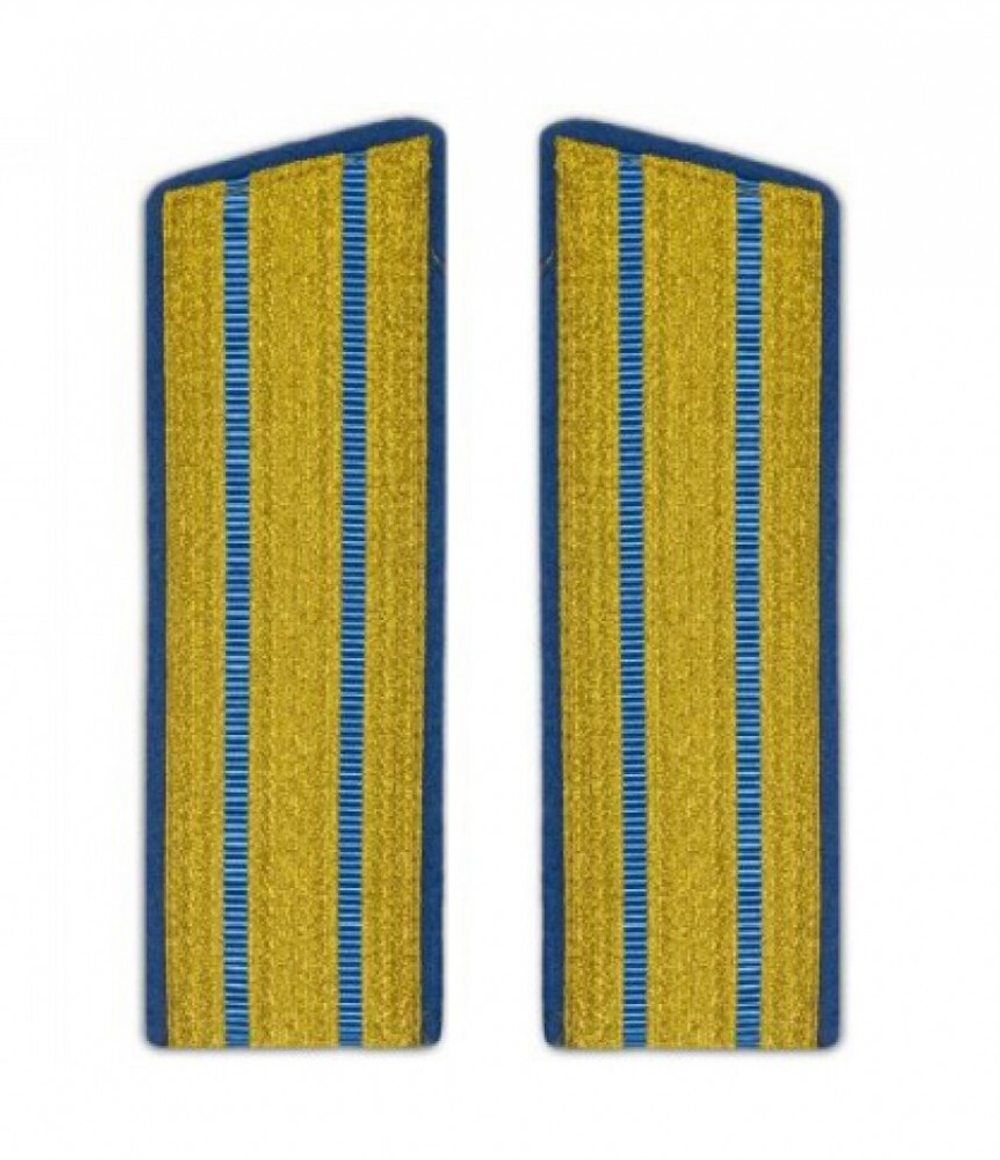 Погоны парадные золотые металлизированные два голубых просвета со скосом