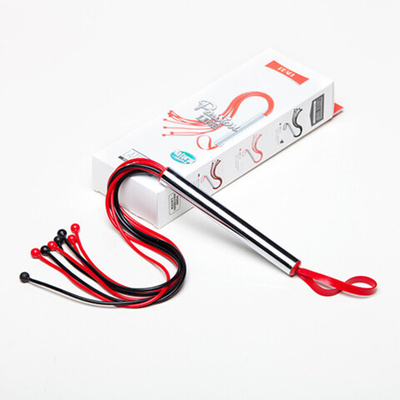 Чёрно-красная латексная плеть с шариками на конце Pearl (35 см, черный, красный, серебро) (Цвет: черный, красный, серебро)