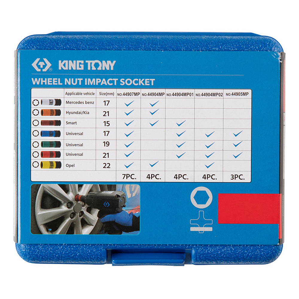 KING TONY (44904MP01) Набор глубоких ударных торцевых головок 1/2", шестигранные, 15, 17, 19, 21 мм