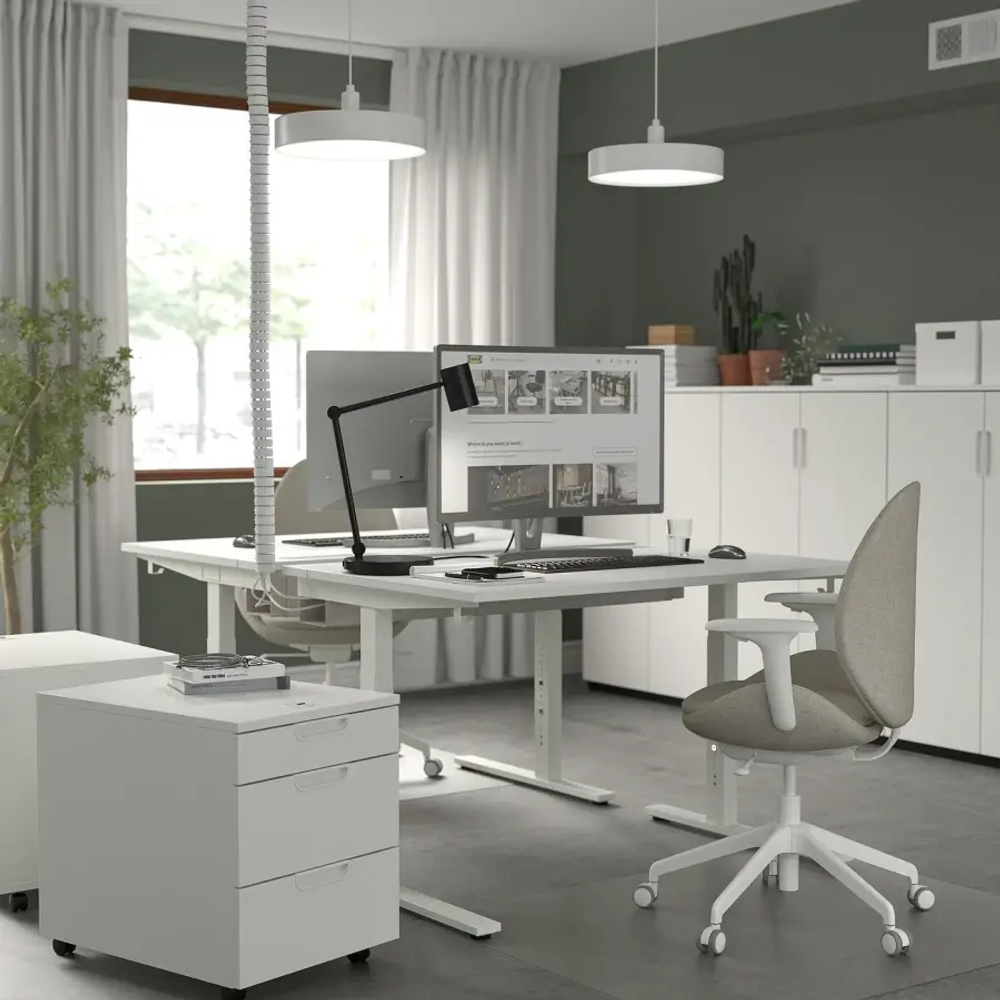 Письменный стол с регулировкой по высоте - IKEA MITTZON/МИТТЗОН ИКЕА, 120х60х65-85 см, белый