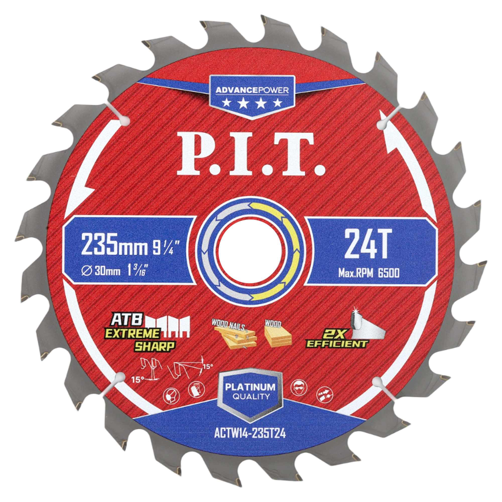 Диск пильный по дереву PIT  235x30x1,8 мм, 24T Carbide, зуб ATB 15° (ACTW14-235T24)