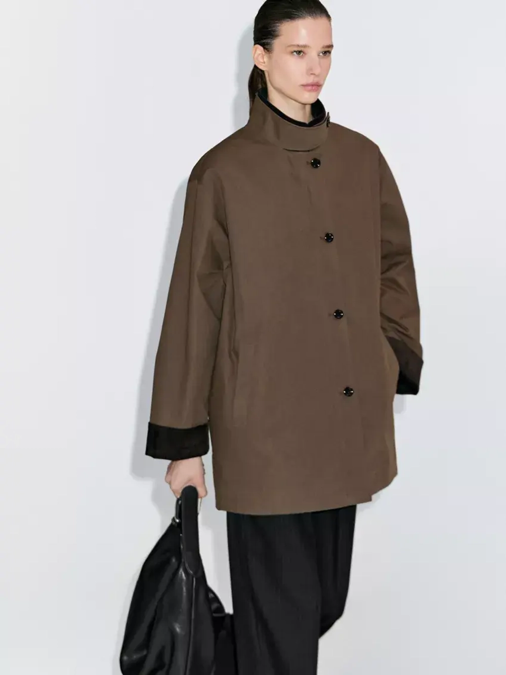 Massimo Dutti Парка с вощеным воротником и вельветовой деталью, хаки