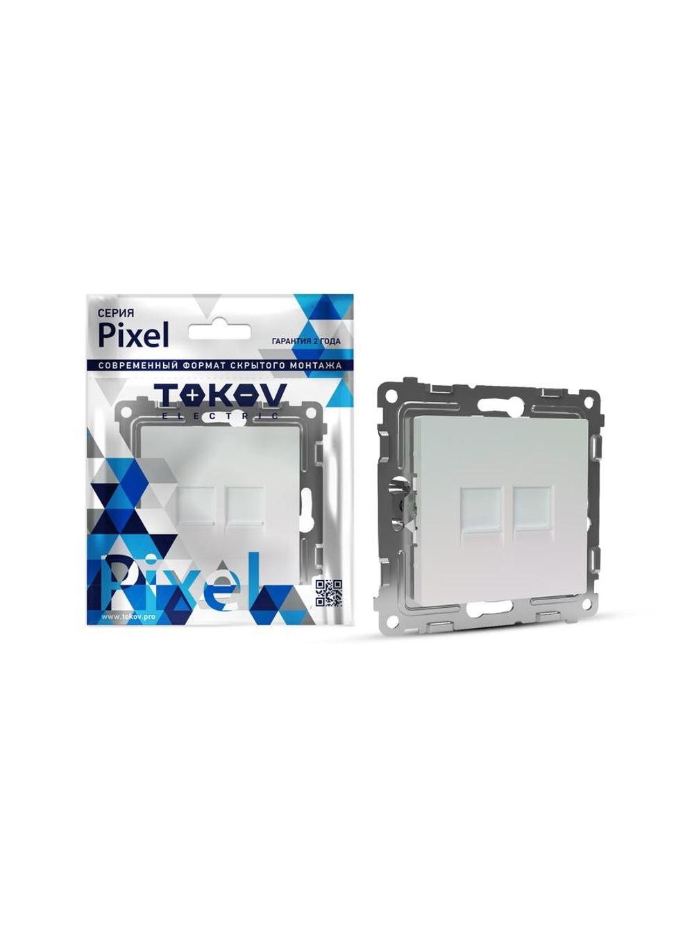 Розетка компьютерная 2-м СП Pixel RJ45 кат.5E механизм перламутр. TOKOV ELECTRIC TKE-PX-RC2-C04