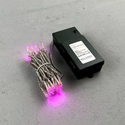 Светодиодная гирлянда 5 м., 3 батарейки типа D 4.5V, 50 LED ламп розового цвета, таймер, прозрачный провод, LTC (EST50-4W10-8P)