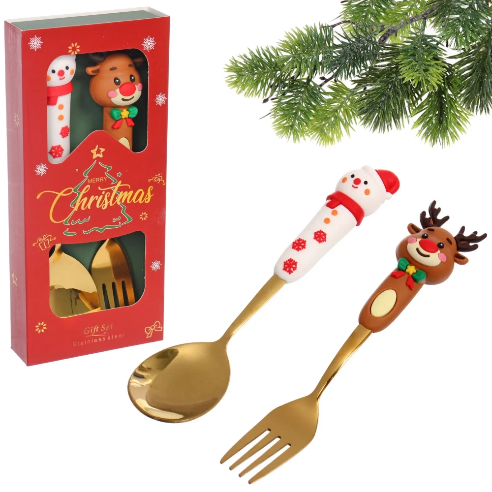 Набор для десерта «Новогодняя семейка» 2предмета (ложка+вилка) в подарочной коробке, золото
