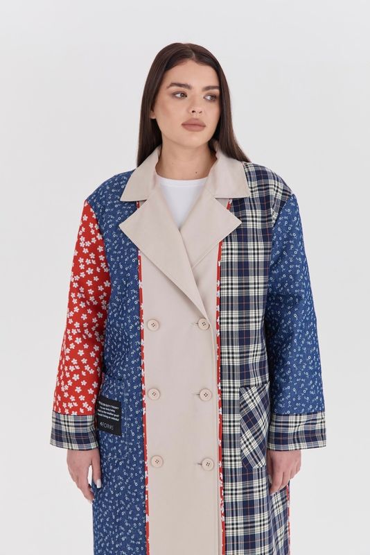 Двусторонний комбинированный тренч с кантом, молочный