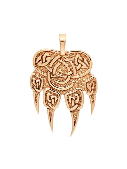 Фото подвески печать Велеса волчья лапа из серебра с позолотой, вид анфас