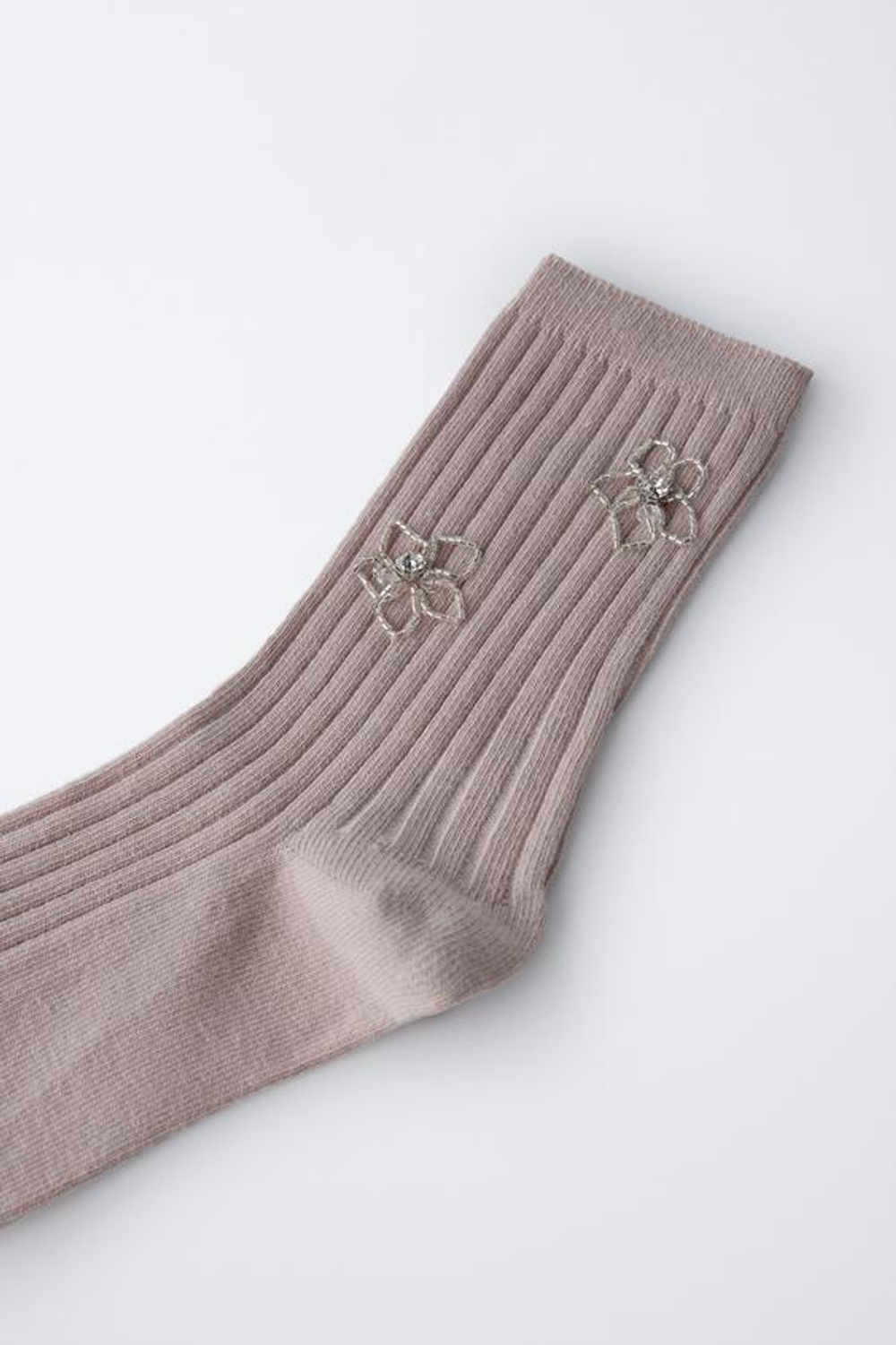 ZARA ДЛИННЫЕ НОСКИ СО СТРАЗАМИ, ПУДРОВО-РОЗОВЫЙ