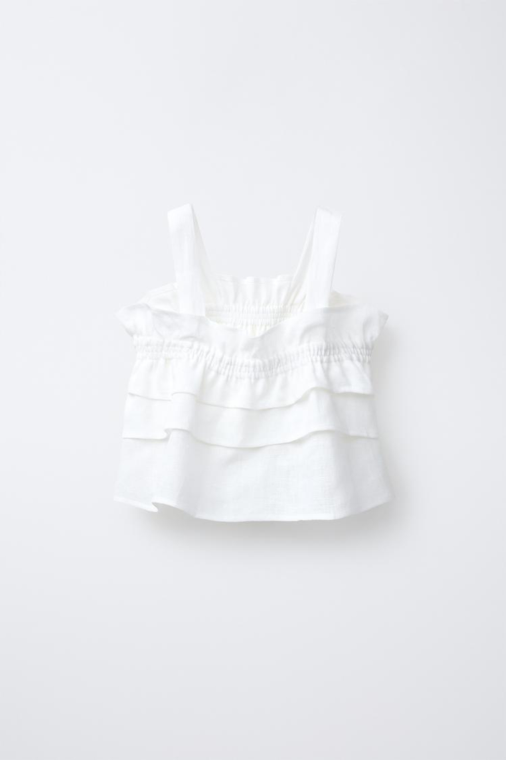 ZARA ТОП С ВОЛАНАМИ ИЗ 100% ЛЬНА, ЭКРЮ