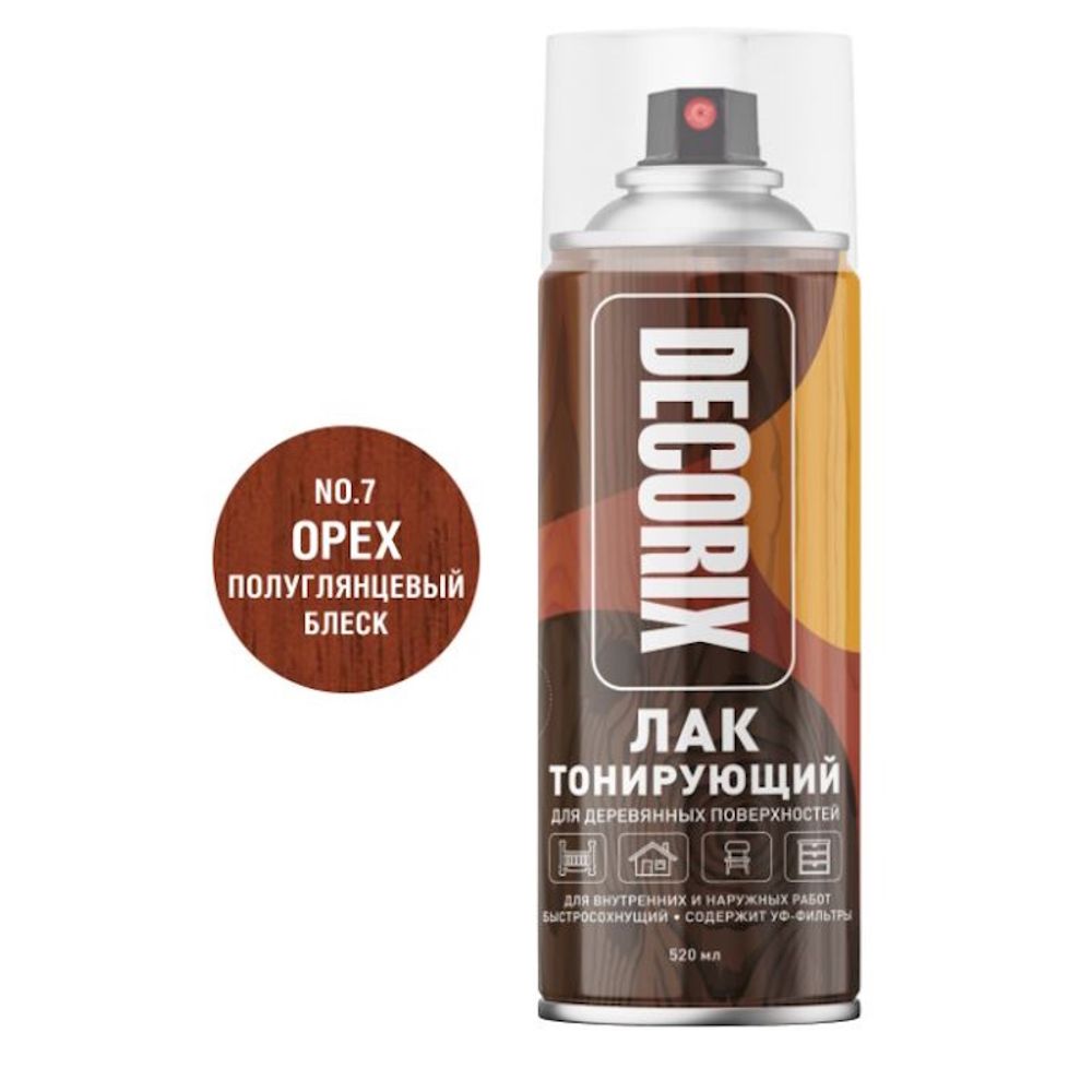Лак аэрозольный DECORIX  мебельный тонирующ. ОРЕХ акриловый 520мл  0119-02 DX