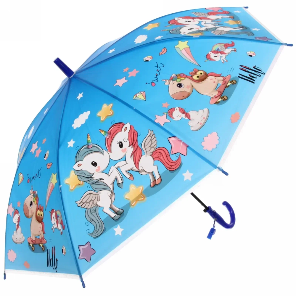 Зонт детский полуавтомат «Ultramarine - Единорожки», микс 4 цвета, 8 спиц, d-86см, длина в слож. виде 65см