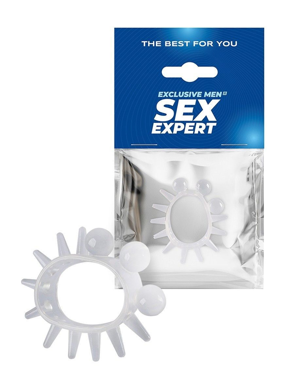 Эластичное эрекционное кольцо с шариками и лучами (Цвет: прозрачный)