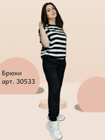 30533 Брюки-джоггеры футер 2-х нитка черный мрамор (56)