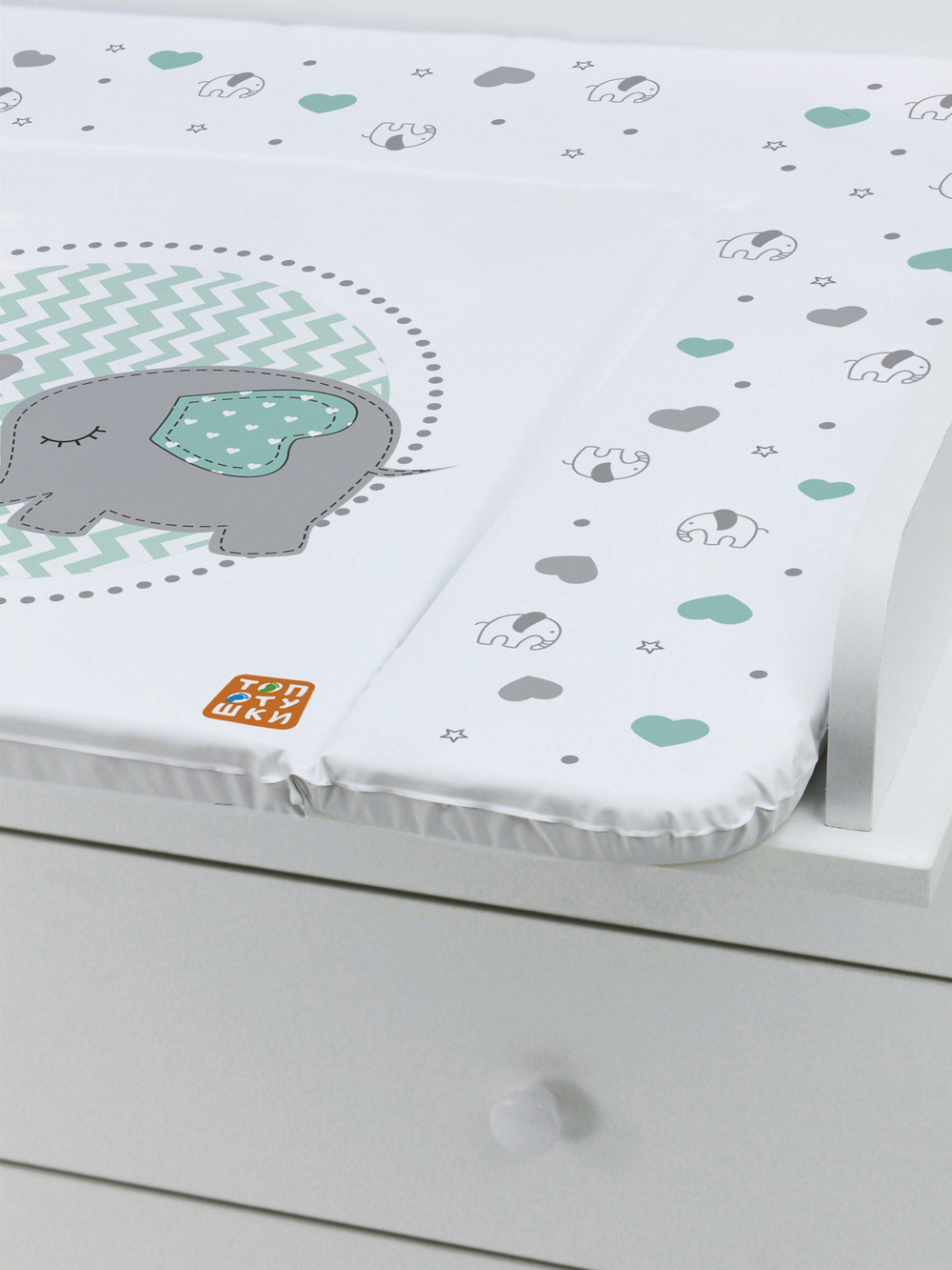Пеленальный матрасик Топотушки "Слоники" бирюза. (80*71 см.)
