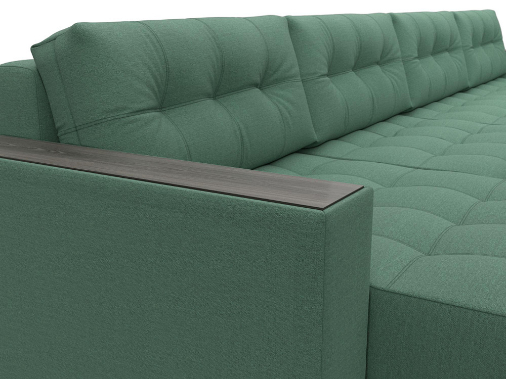 Диван П-образный с декором Лига-049 НПБ Лонг, Амур 11 РОГОЖКА зеленый