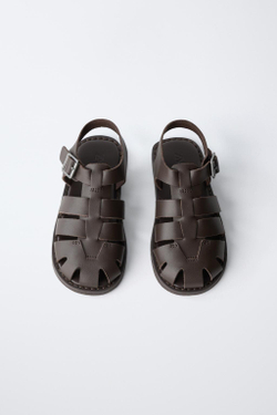 ZARA КОЖАНЫЕ САНДАЛИИ, КОРИЧНЕВЫЙ