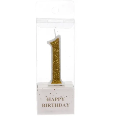 Свеча для торта Цифра Иллюзия «1» 9.5 см, золото
