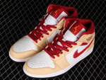 Jordan 1 Mid Light Curry Cardinal