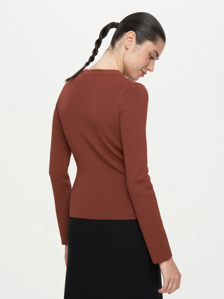 Терракотовый лонгслив из вискозы укороченный