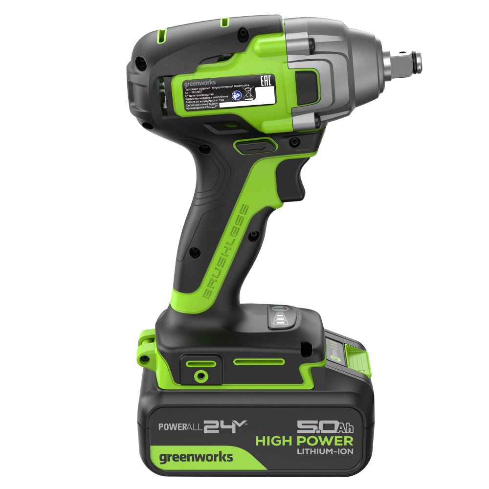Гайковерт ударный акк. Greenworks GD24IW400, 24V,б/щет,1/2'', 400Нм,1х5Ач,ЗУ,кор (3802907CUG)