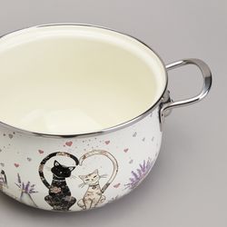 КАСТРЮЛЯ AGNESS ЭМАЛИРОВАННАЯ СО СТЕКЛЯННОЙ КРЫШКОЙ СЕРИЯ "LAVENDER CATS", 2,8 Л ДИА. 20СМ