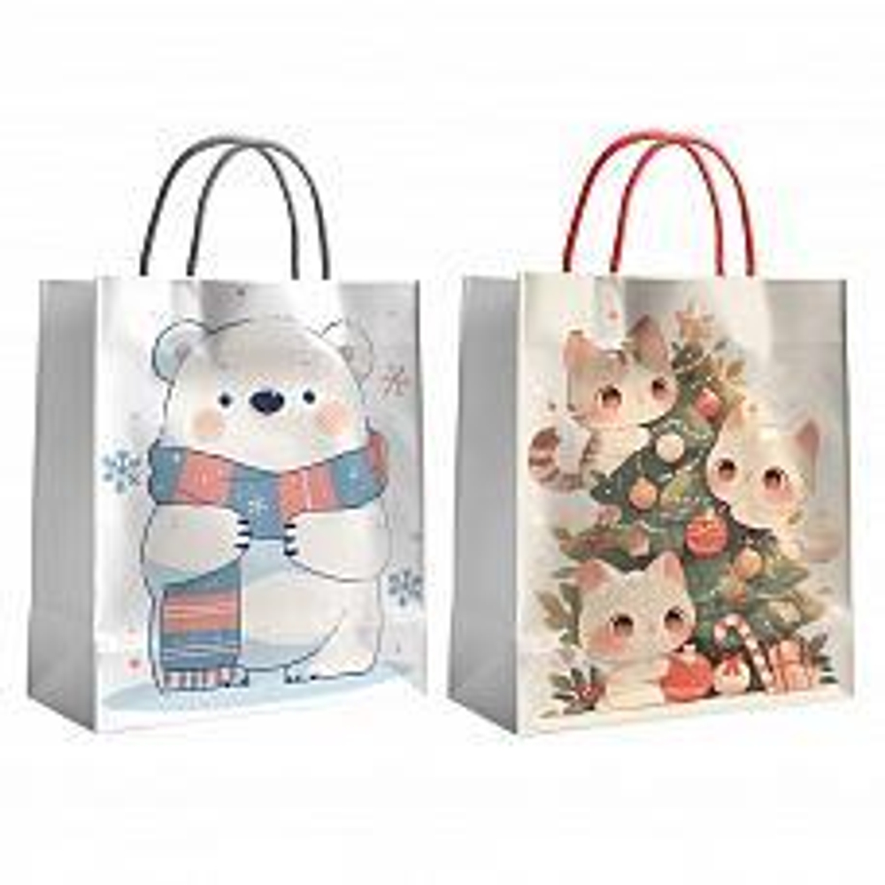 Пакет крафт новогодний "Каваи" 33*45*12 см, 140г/м2 (Центрум)