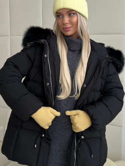 Пуховик Fresh миди с кулиской черный