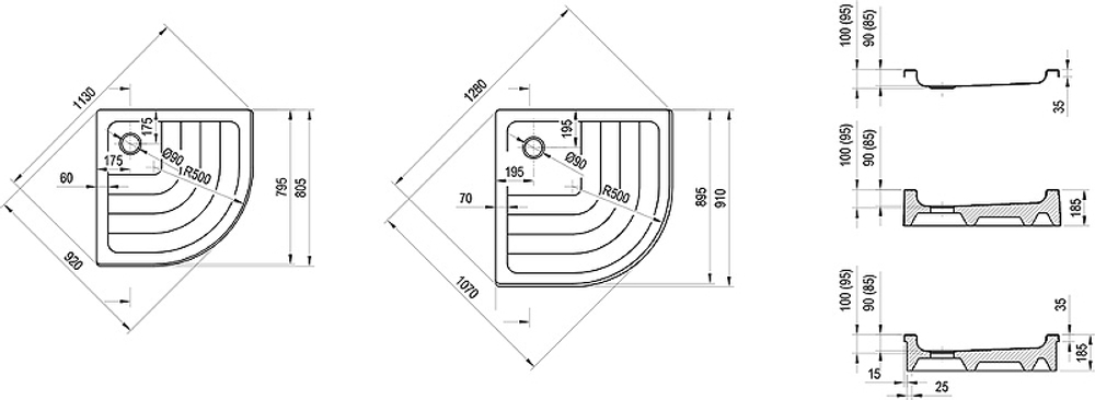 Акриловый поддон для душа Ravak Kaskada/Ronda LA 90х90 A217001220 Белый