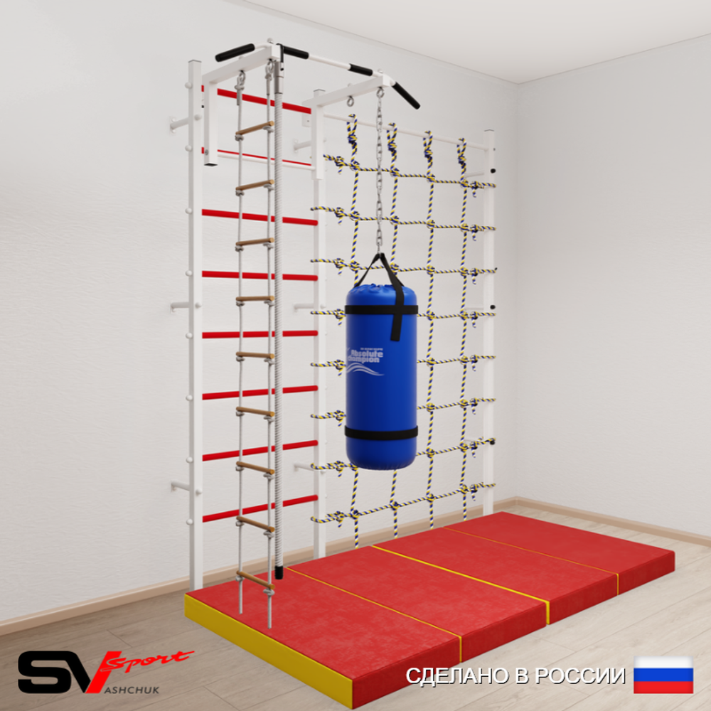 Шведская стенка Sv Sport 51450 (Турник стандарт/Канат/Лестница/Цепь/Мешок 15кг/Мат 2м/Канатный лаз)