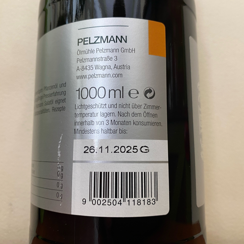 Масло салатное тыквенное-рапсовое Pelzmann, 1 л, Австрия