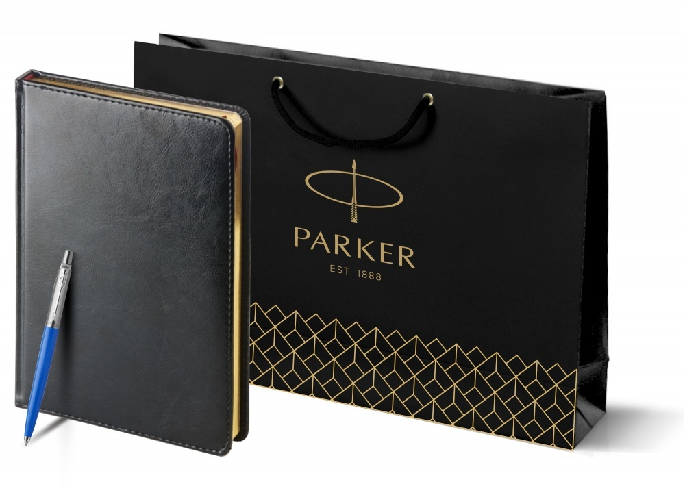 Подарочный набор: Шариковая ручка Parker Jotter Originals Blue Chrom CT, стержень: Mblue  и Ежедневник черный недатированный