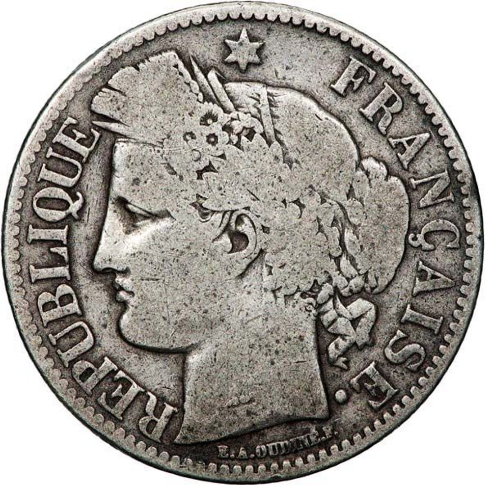 France, 2 Francs, 1870 – "Cérès" (Paris Mint), VF