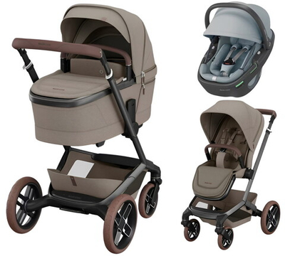 Детская коляска Maxi-Cosi Fame 3 в 1 с автокреслом Coral 360 Essential grey Twillic Truffle/Трюфель(беж)
