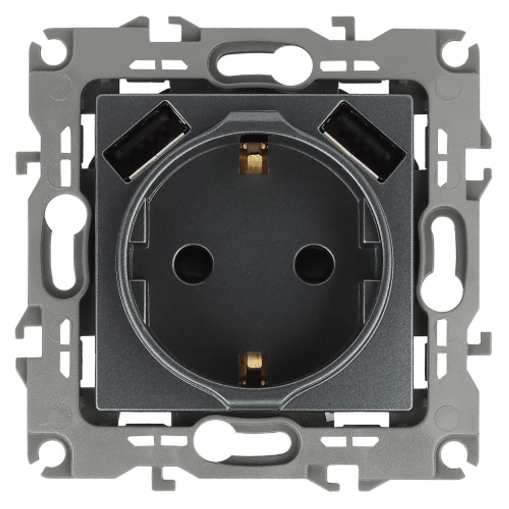 12-4109-12 ЭРА Розетка 2P+E 16A-250В, штор. с 2xUSB 5В-3А, Эра12, графит