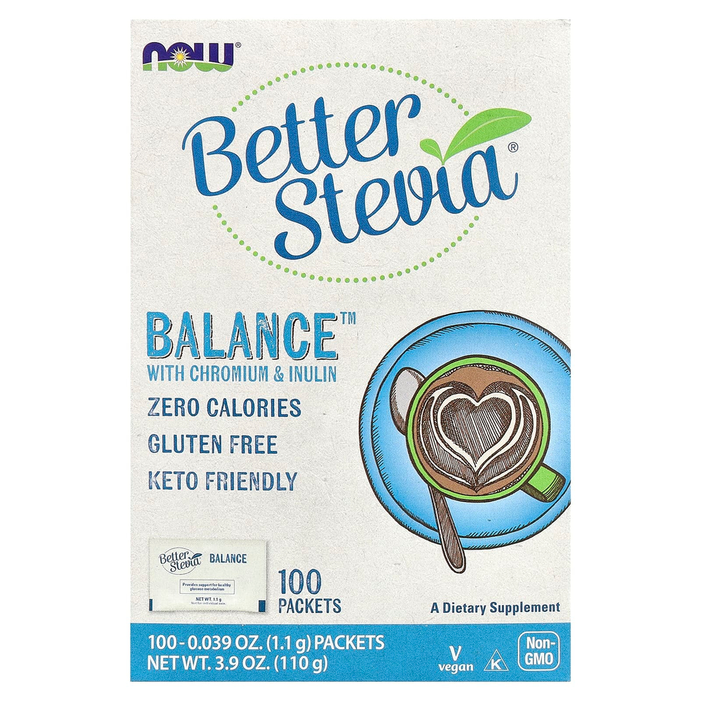 NOW Foods, Better Stevia®, Balance™, с хромом и инулином, 100 пакетиков по 1,1 г (0,039 унции)