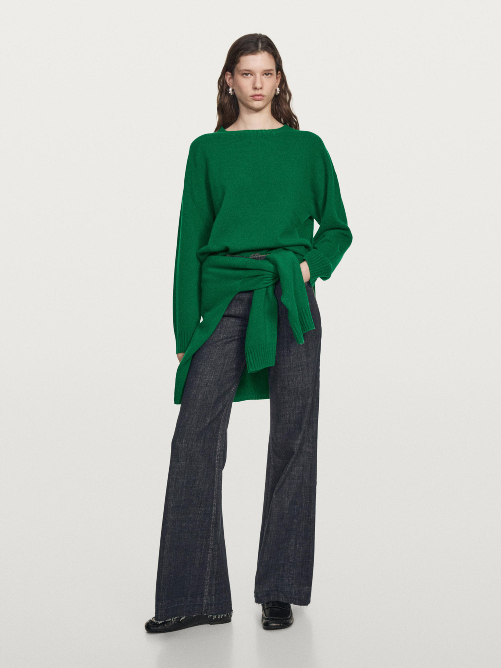 Massimo Dutti Расклешенные джинсы с высокой талией, темно-синий