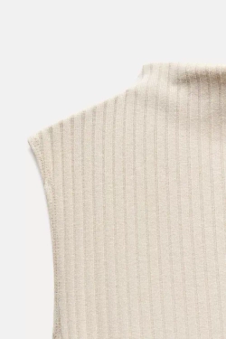 ZARA ТОП В РУБЧИК С ПОЯСОМ, СЕРО-КОРИЧНЕВЫЙ