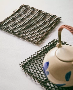 ZARA HOME ПОДСТАВКА ИЗ МЕТАЛЛА И РОТАНГОВОГО ВОЛОКНА, КОРИЧНЕВЫЙ