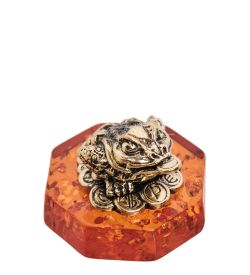 Народные промыслы AM-1820 Фигурка «Лягушка фэншуй с монетами» (латунь, янтарь)