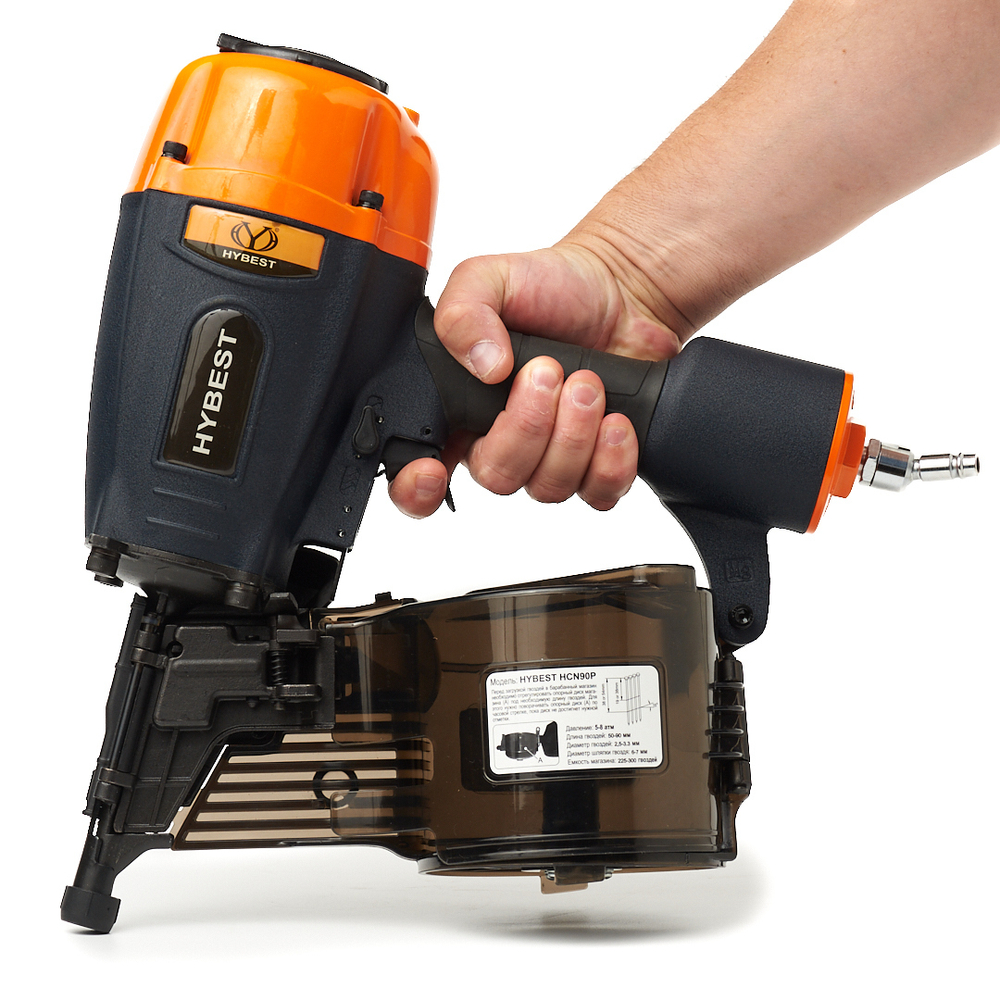 Пистолет гвоздезабивной для строительства HYBEST HCN90P (пневматический, гвозди CNW, магниевый)