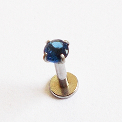 Пирсинг. Лабрета интернал для пирсинга губы 6 мм с синим кристаллом 3 мм. Медицинская сталь.