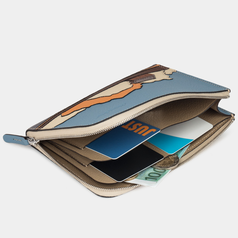 Кошелек Pont Aven из кожи теленка, голубого цвета с аппликацией