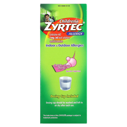 Zyrtec, Children's Allergy, Relief Syrup, для детей от 2 лет, жевательная резинка, 5 мг, 118 мл (4 жидк. унц.)